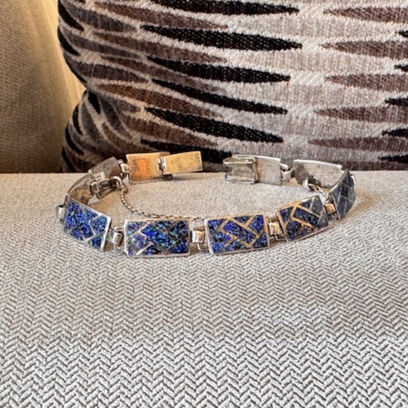 Margot de Taxco Blue Confetti Enamel Sterling Silver Bracelet & earrings - Picture 10 of 13